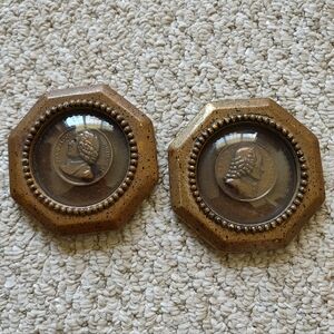 Vintage Rousseau And Voltaire Octagonal Convex Medallions Set Of Two